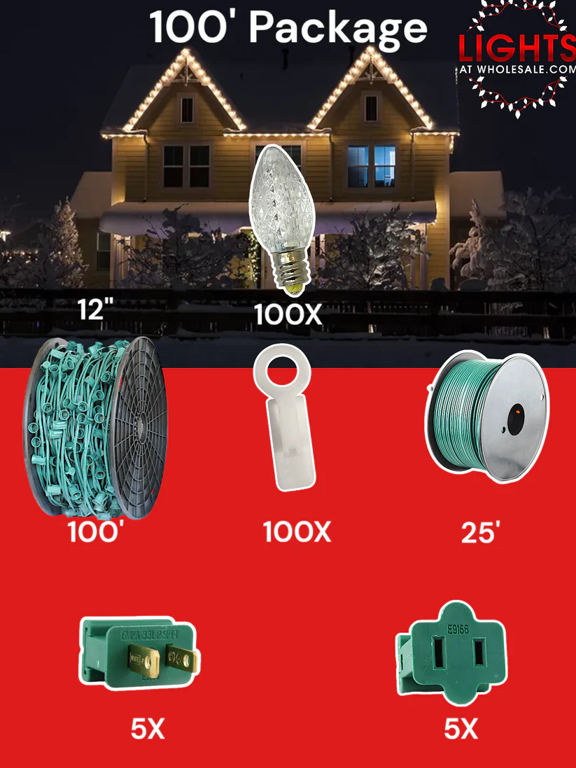 C7 LED 100' Pro Christmas Light Package - 12" Spacing - Image 4