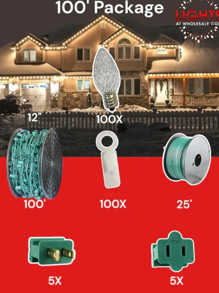 C7 LED 100' Pro Christmas Light Package - 12" Spacing